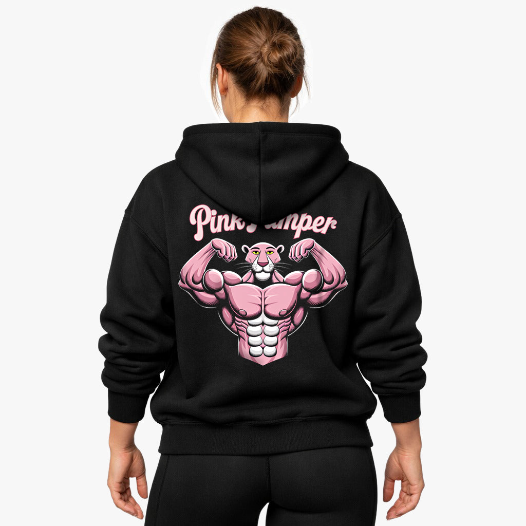 Roze trui oversized hoodie (print op de achterkant).